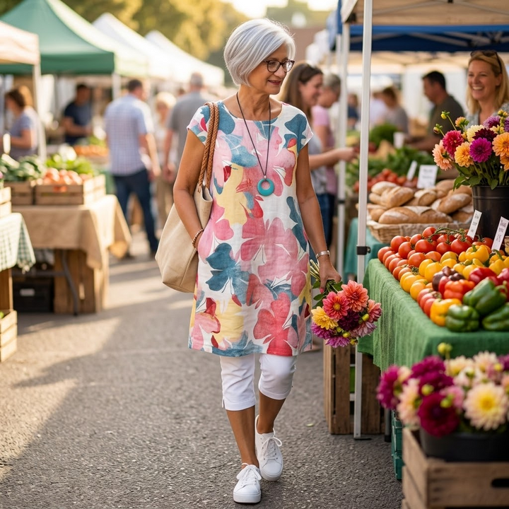 Watercolor Floral Summer Dress for Women - Relaxed Fit
