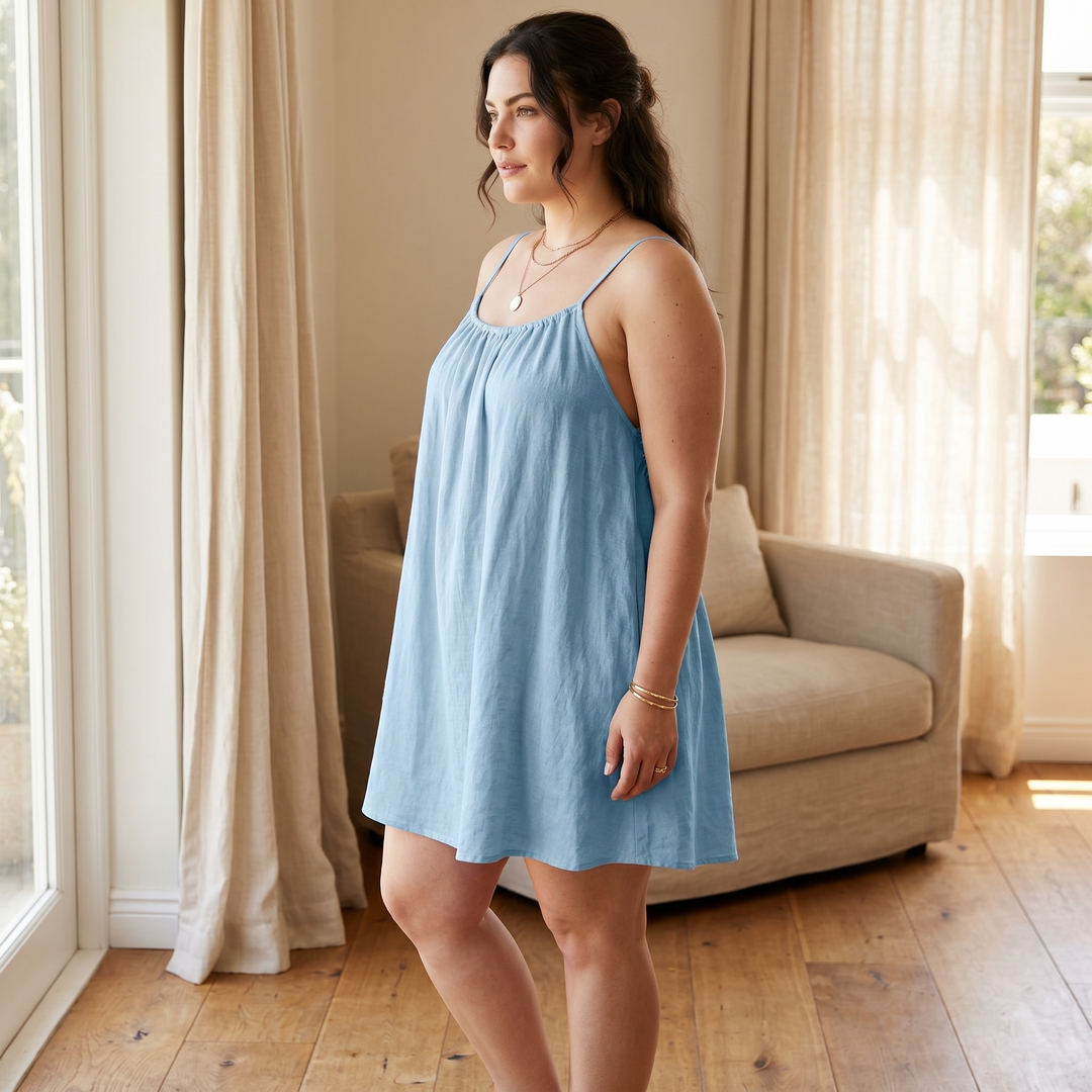 A-Line Sundress with Open Back Detail - Lightweight Summer Dress
