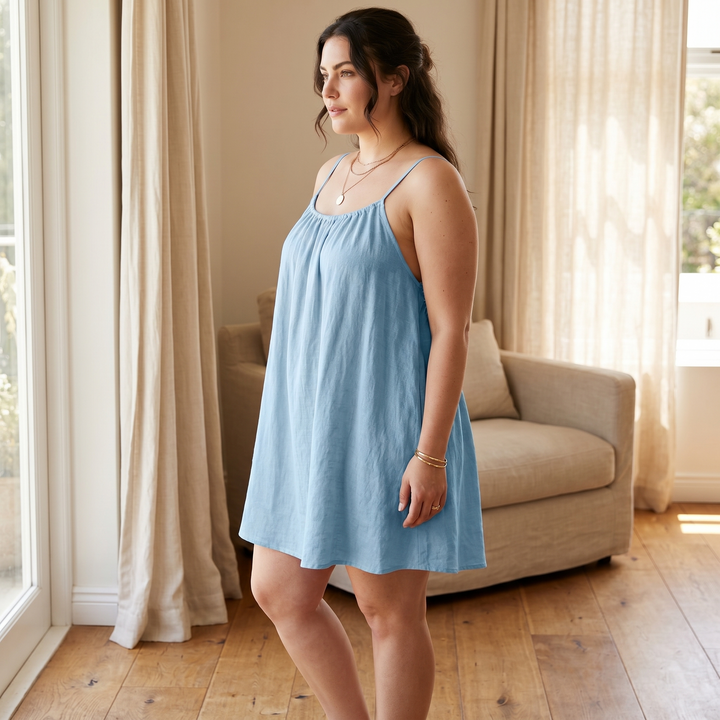 A-Line Sundress with Open Back Detail - Lightweight Summer Dress