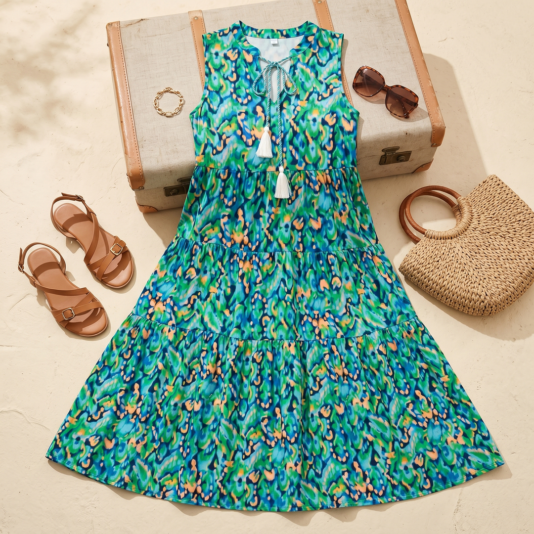Vestido midi de capas - Vestido de verano sin mangas de algodón para mujer