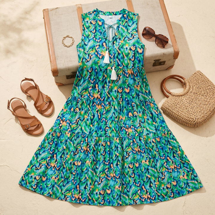 Vestido midi de capas - Vestido de verano sin mangas de algodón para mujer
