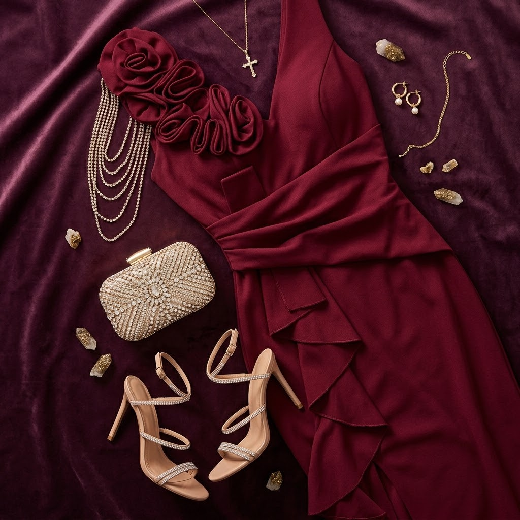 Mermaid Evening Gown with Rosette Shoulder and High Slit