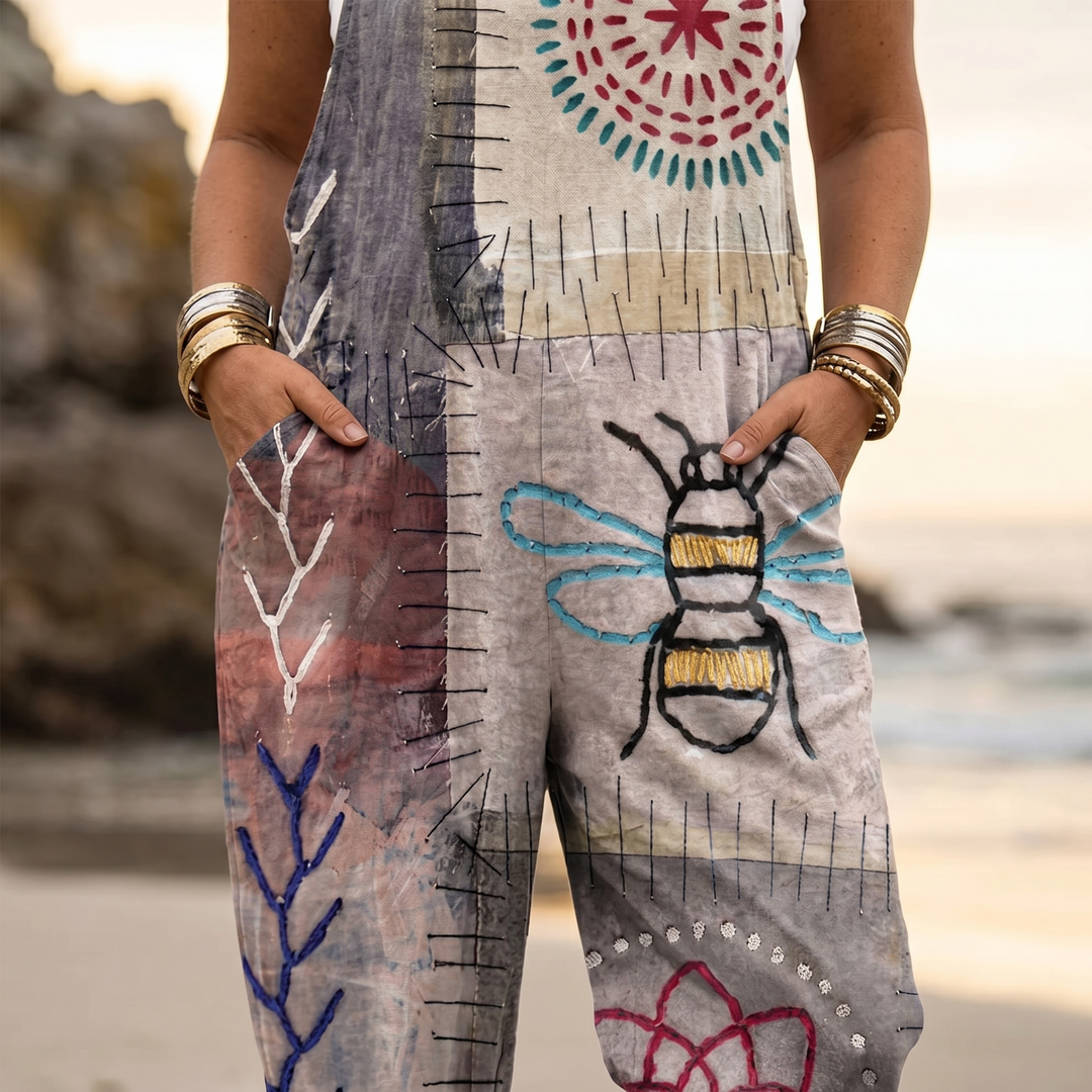 Mono bohemio de talla grande para mujer con estampado artesanal