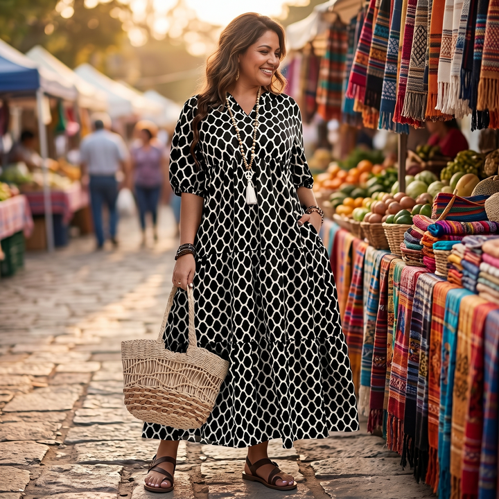 Maxi Dress with Pockets - Smocked Waist Tiered Skirt