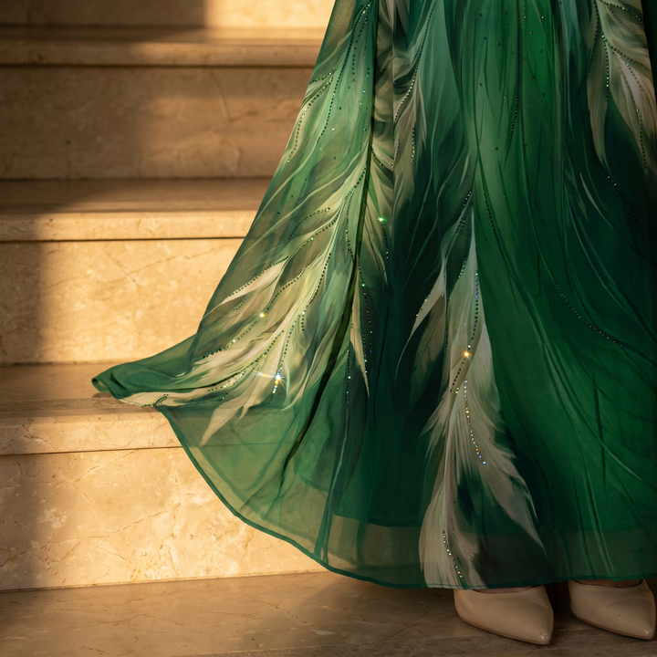 Vestido maxi de gasa con cinturón para invitada de boda