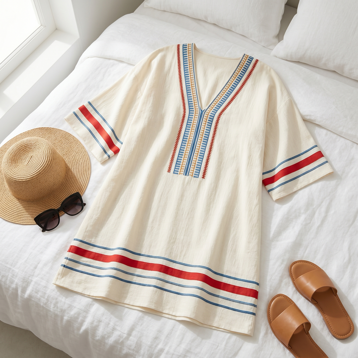 Vestido Mini Kaftán Bordado - Cubierta de Playa Cómoda
