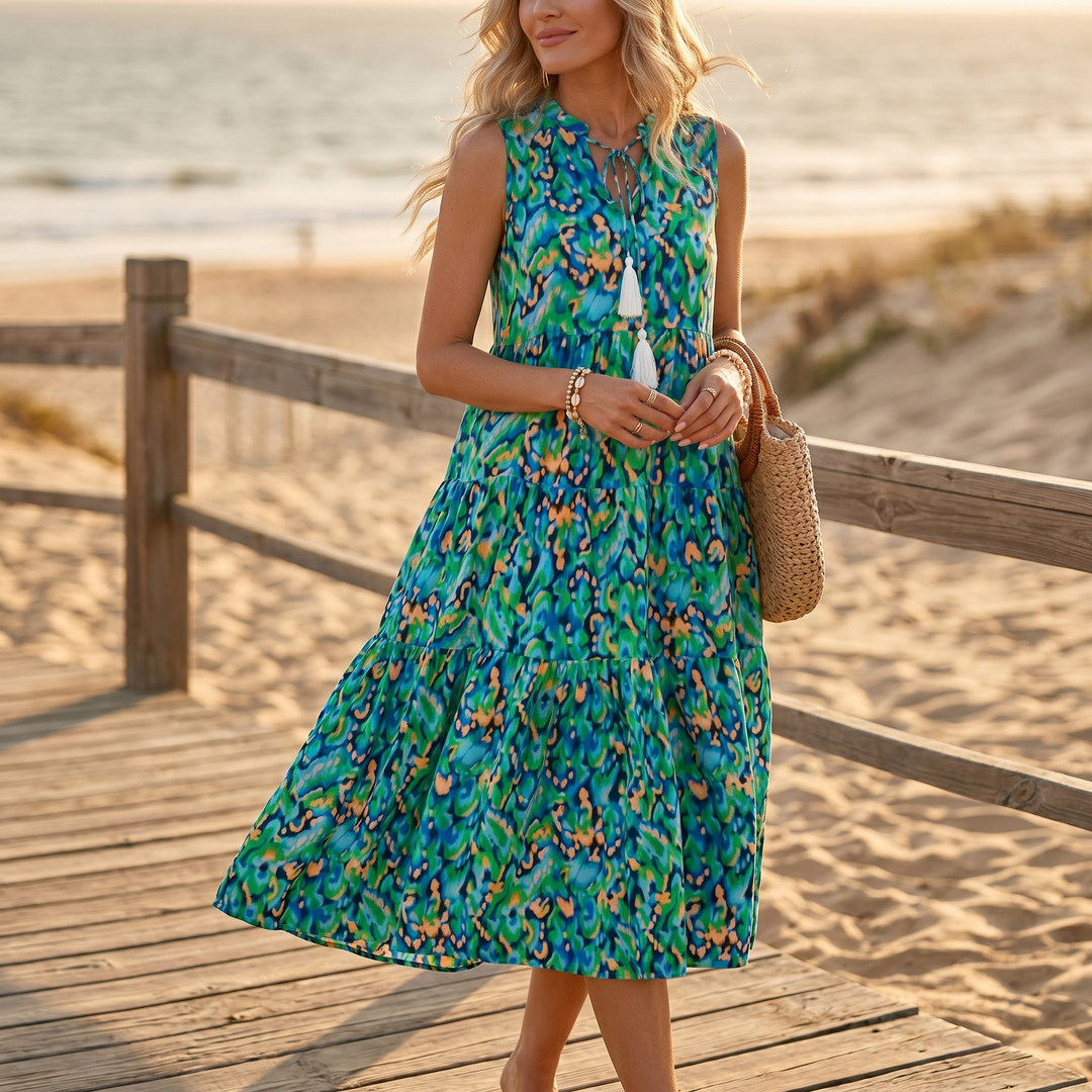 Vestido midi de capas - Vestido de verano sin mangas de algodón para mujer