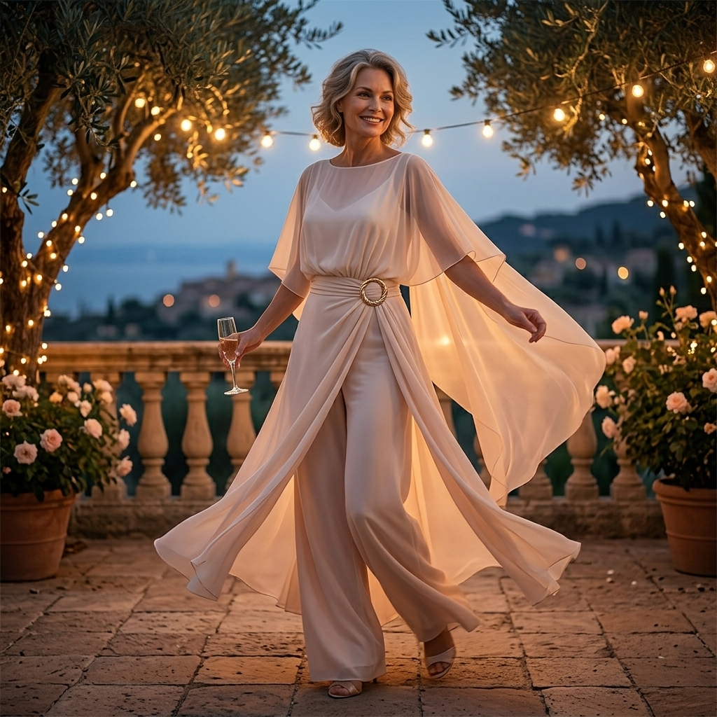 Wide Leg Pants Set with Cape Sleeve Top for Women