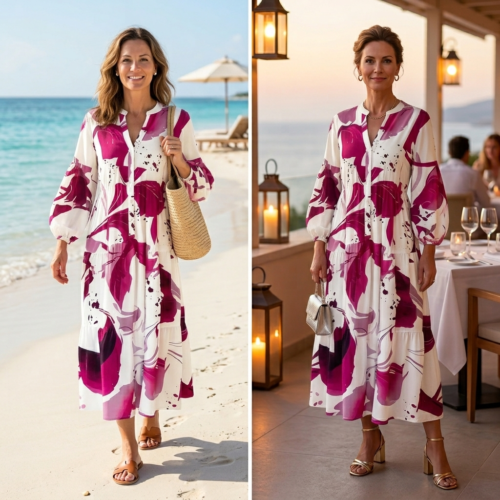 Floral Maxi Dress V-Neck Long Sleeve Tiered Boho Dress