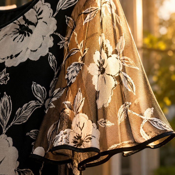 Floral Chiffon Dress with Sheer Overlay and Flutter Sleeves