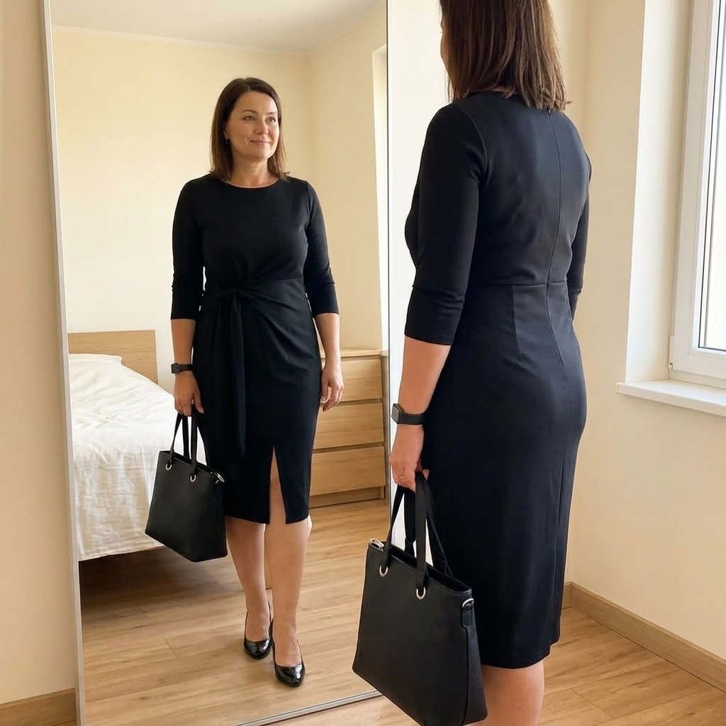 Vestido midi con lazo delantero y mangas 3/4 para mujer