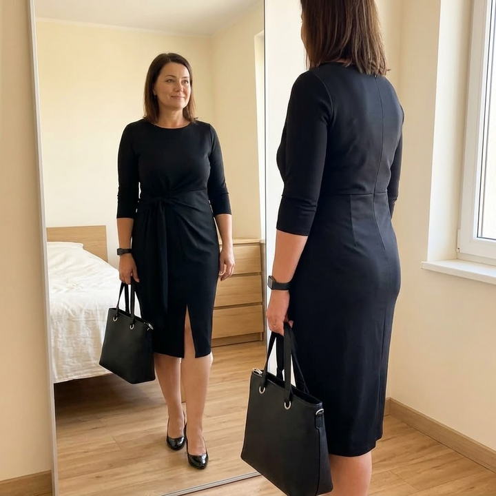 Vestido midi con lazo delantero y mangas 3/4 para mujer
