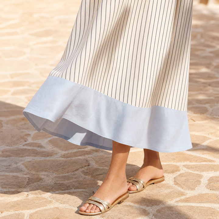Striped Midi Dress Kaftan with Contrast Cuffs