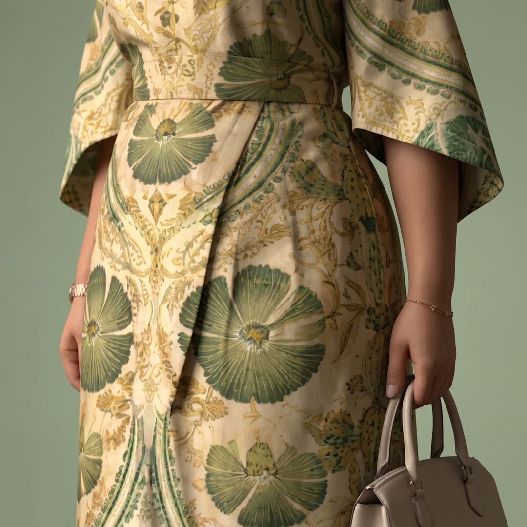 Midi Dress A-Line Vintage Tapestry Print Elegant Fit