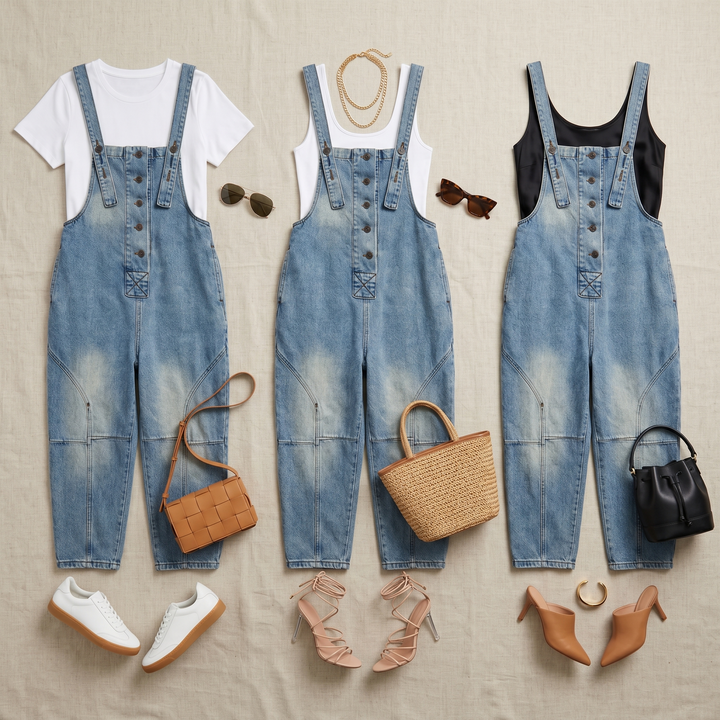 Denim Overalls for Women - Tapered Leg with Adjustable Straps