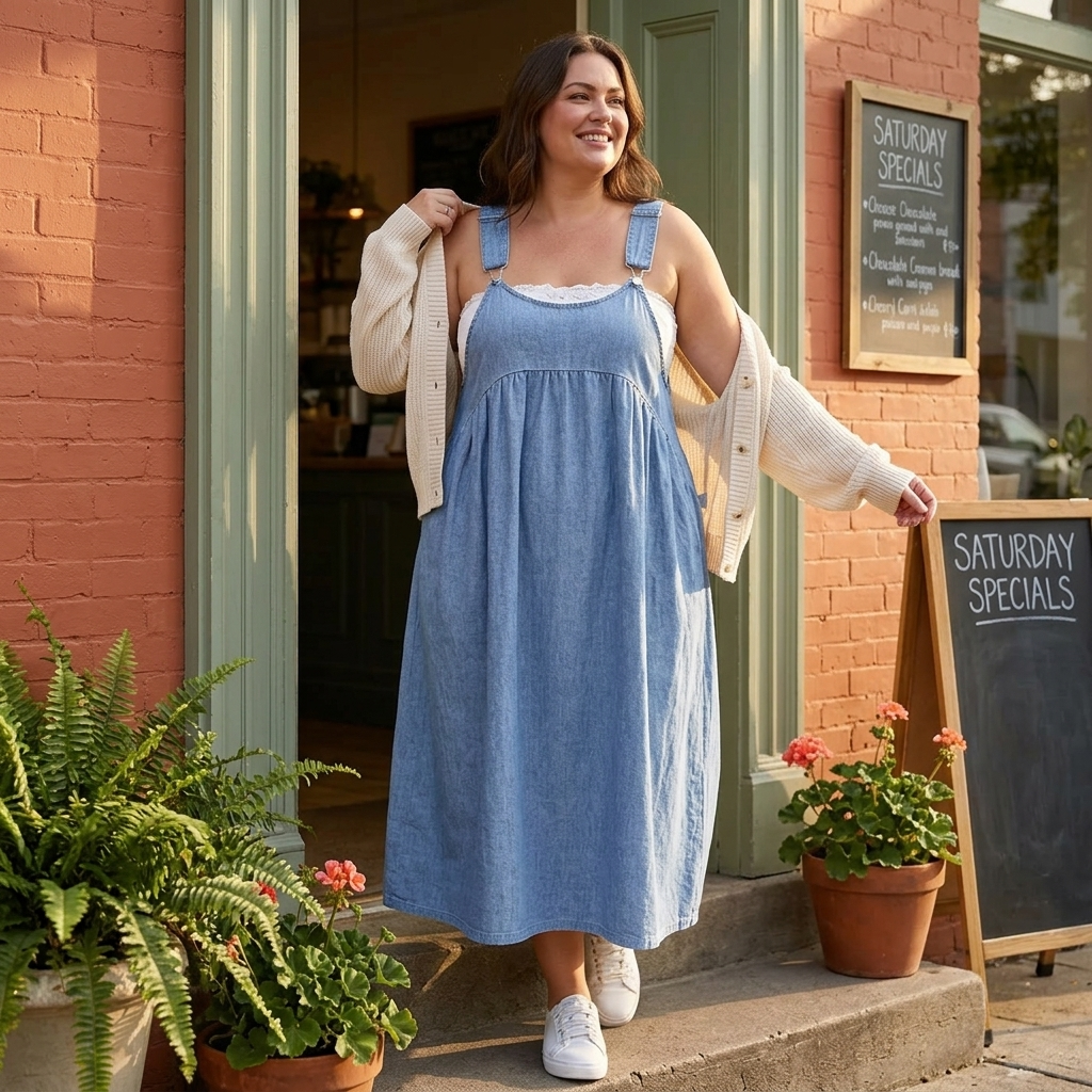 Denim Suspender Dress with Pockets - Relaxed Fit Layering Dress