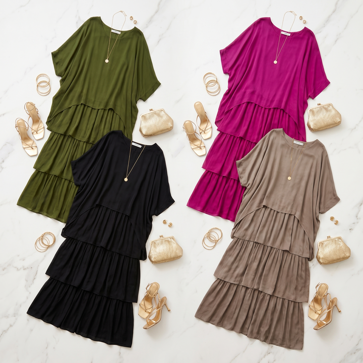 Tiered Chiffon Dress for Wedding Guest and Special Occasions