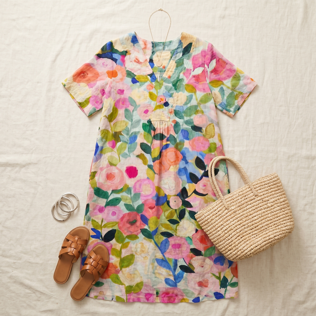 Vestido midi floral para mujer con escote en V, corte relajado, estilo verano