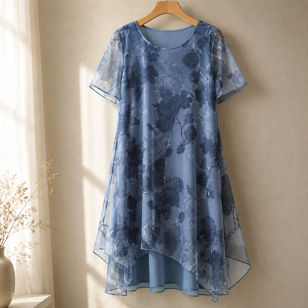 Floral Chiffon Midi Dress - Layered A-Line Dress for Women