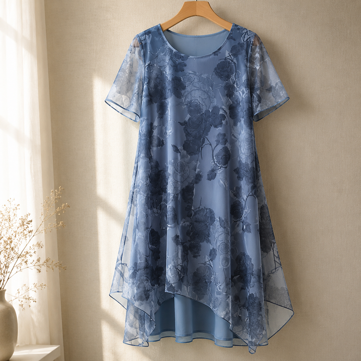 Floral Chiffon Midi Dress - Layered A-Line Dress for Women