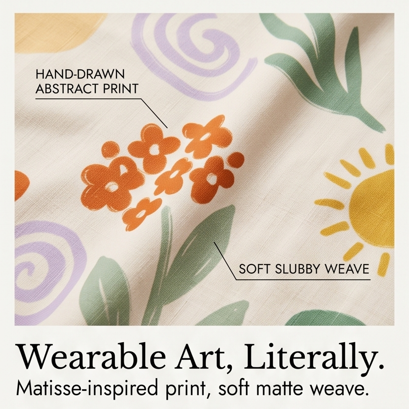 Artsy Print Midi Dress - A-Line Silhouette in Matisse Florals