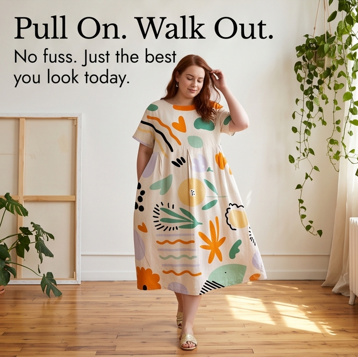 Artsy Print Midi Dress - A-Line Silhouette in Matisse Florals
