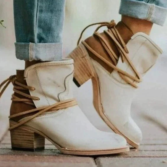Harlow | Botines occidentales de mujer con tacón bloque y cordones