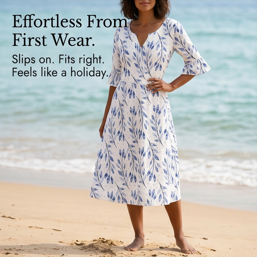 Midi Dress with Flutter Sleeves and Smocked Waist for Women