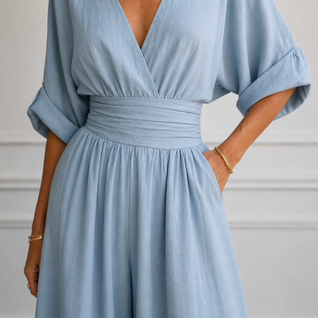 Wrap Jumpsuit Palazzo Legs - Elegant Wide Leg Jumpsuit