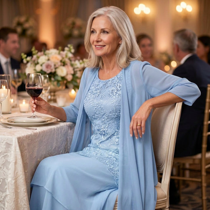 Vestido de Madre de la Novia con Chaqueta - Conjunto de Invitada de Boda en Encaje y Chifón