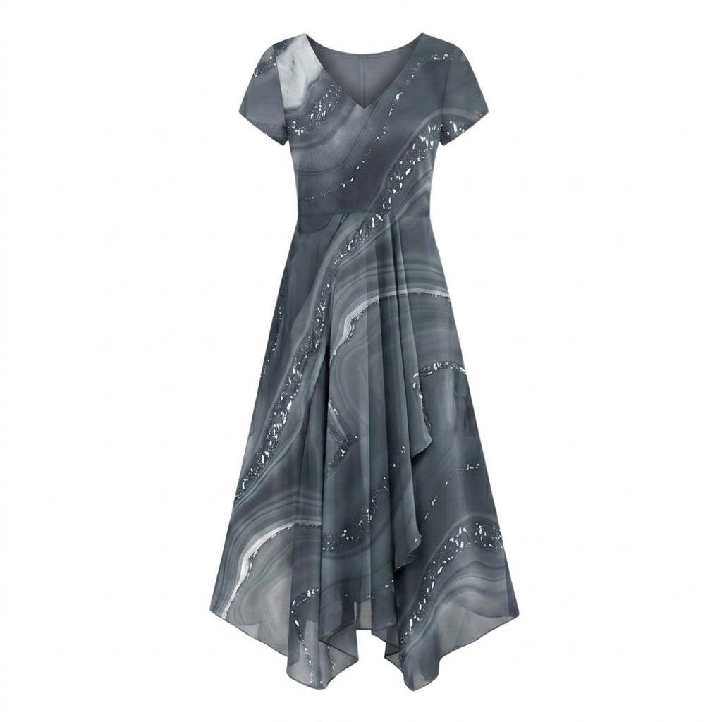Chiffon Midi Dress - V-Neck Wedding Guest Dress