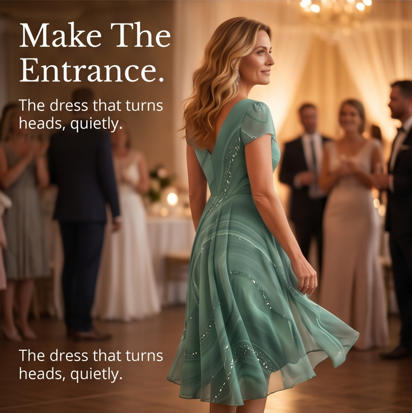 Chiffon Midi Dress - V-Neck Wedding Guest Dress