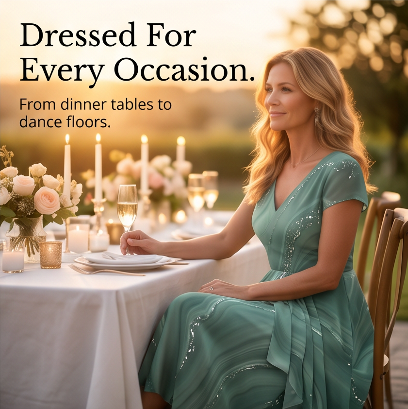 Chiffon Midi Dress - V-Neck Wedding Guest Dress