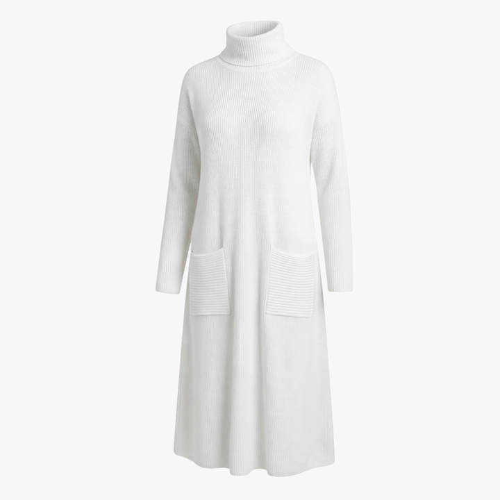 Velara™ - Relaxed Turtleneck Sweater Dress with Pockets