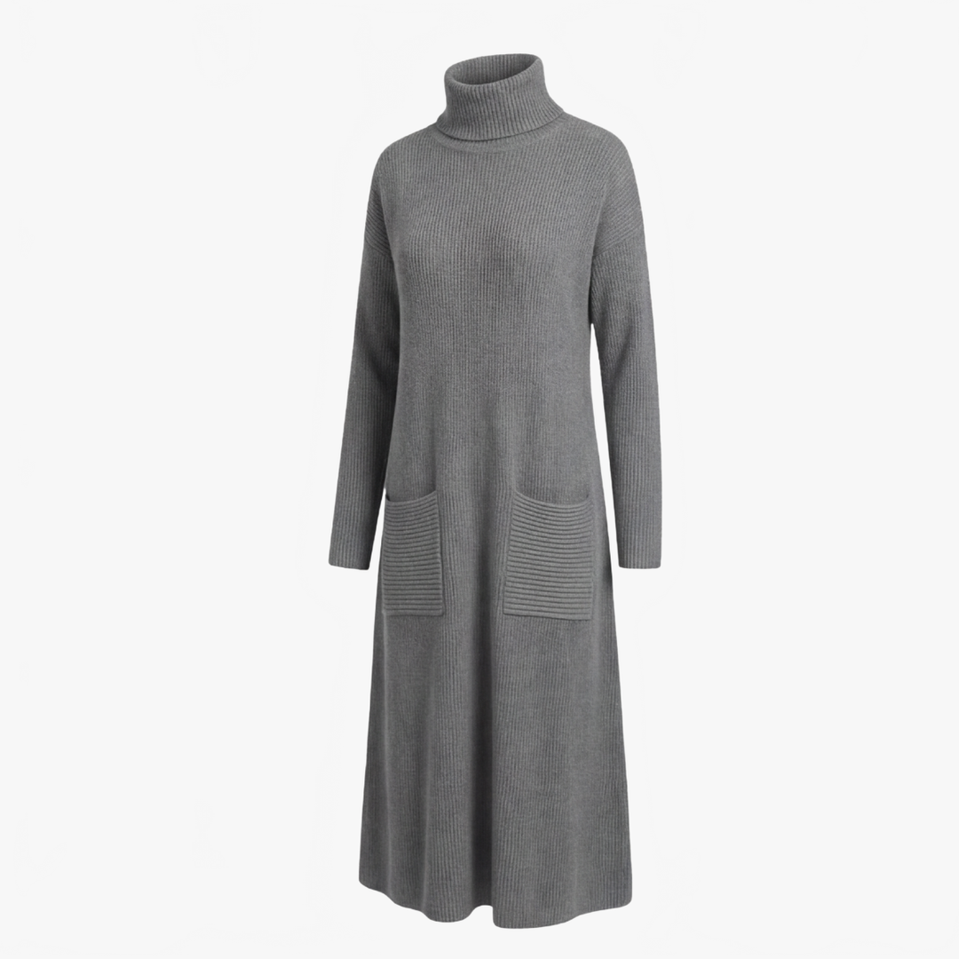 Velara™ - Relaxed Turtleneck Sweater Dress with Pockets