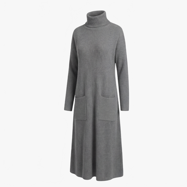 Velara™ - Relaxed Turtleneck Sweater Dress with Pockets