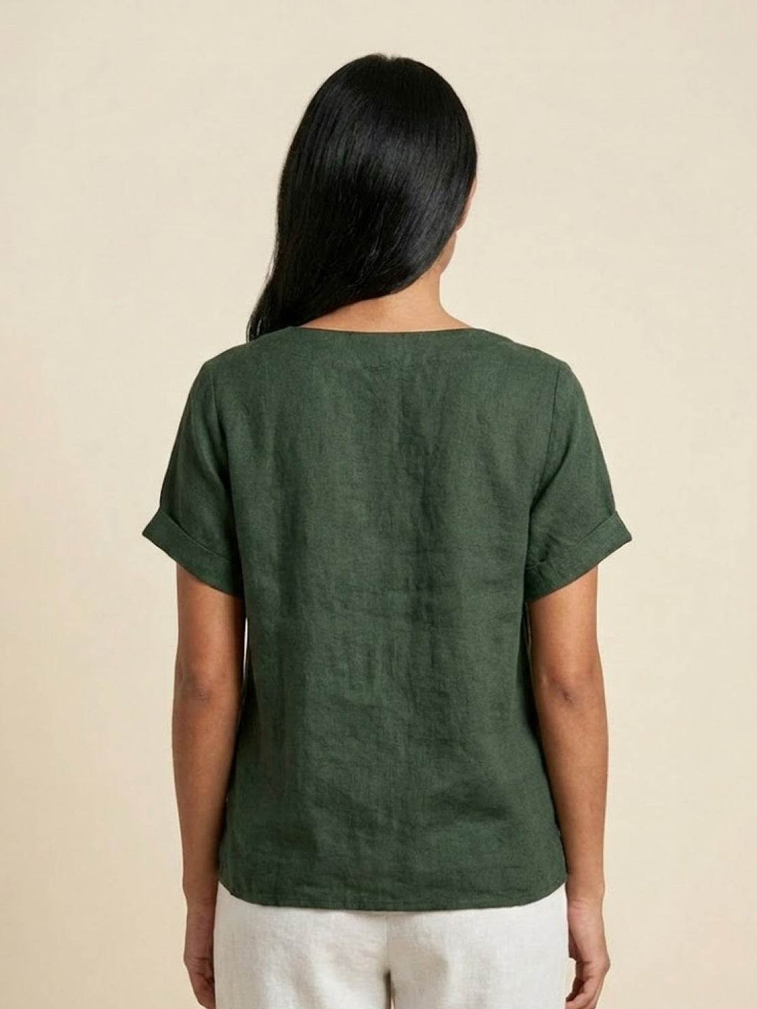 Foreen | Top casual da donna con scollo a girocollo, dettaglio bottoni e maniche corte