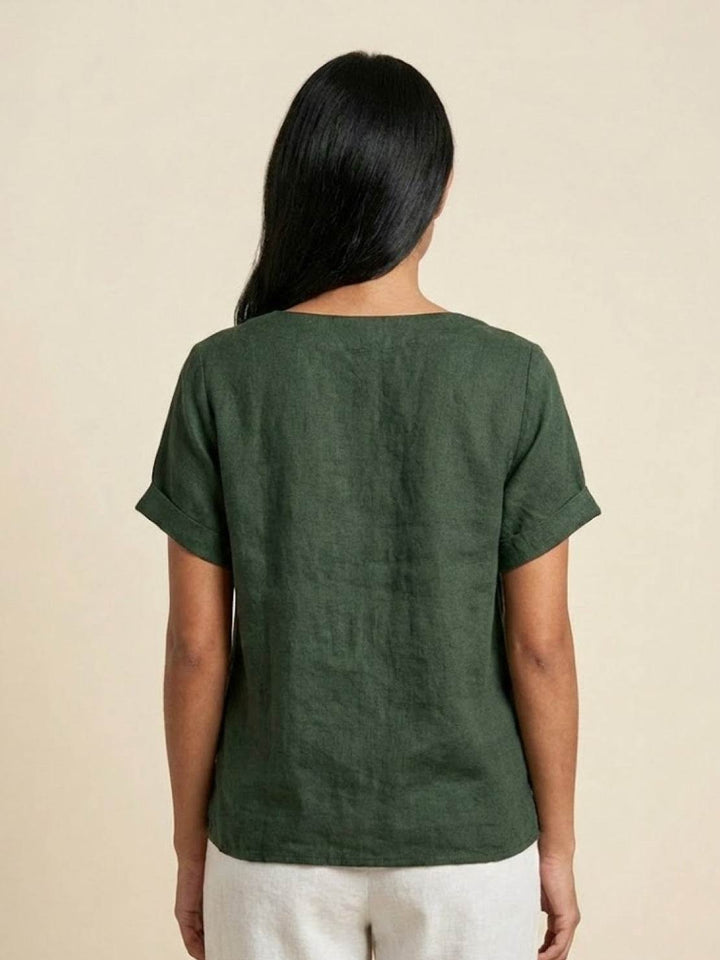 Foreen | Top casual da donna con scollo a girocollo, dettaglio bottoni e maniche corte