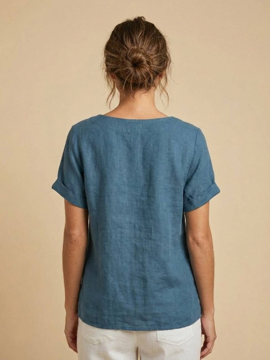Foreen | Top casual da donna con scollo a girocollo, dettaglio bottoni e maniche corte