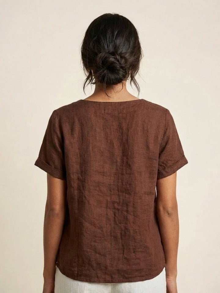 Foreen | Top casual da donna con scollo a girocollo, dettaglio bottoni e maniche corte