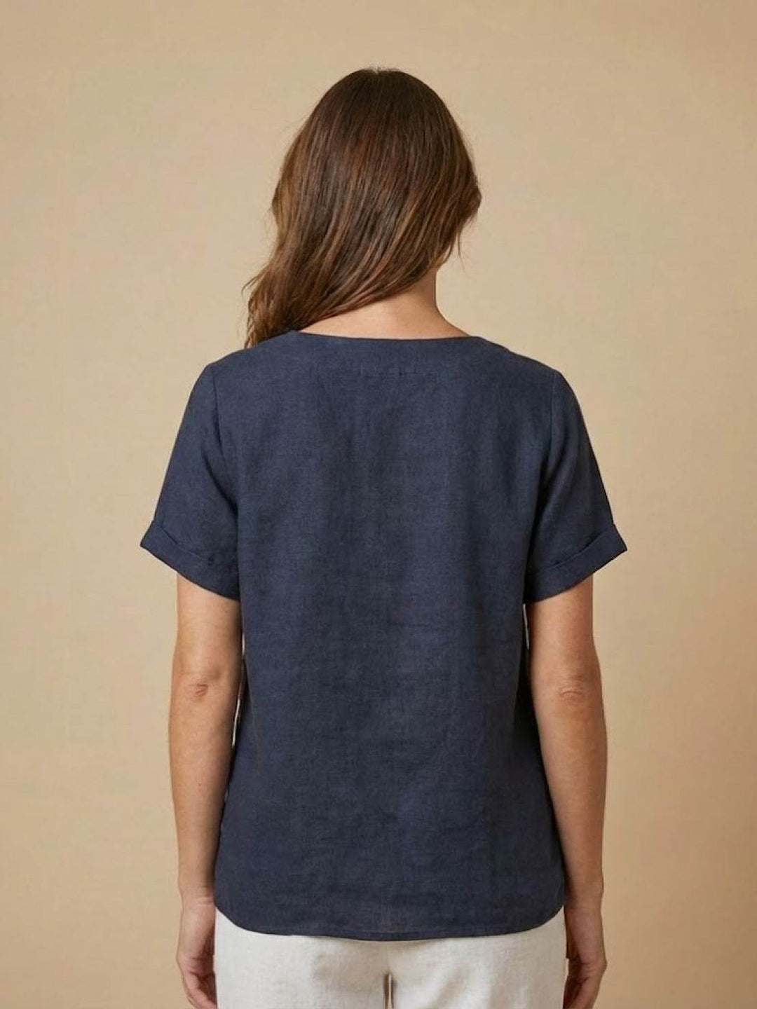 Foreen | Top casual da donna con scollo a girocollo, dettaglio bottoni e maniche corte