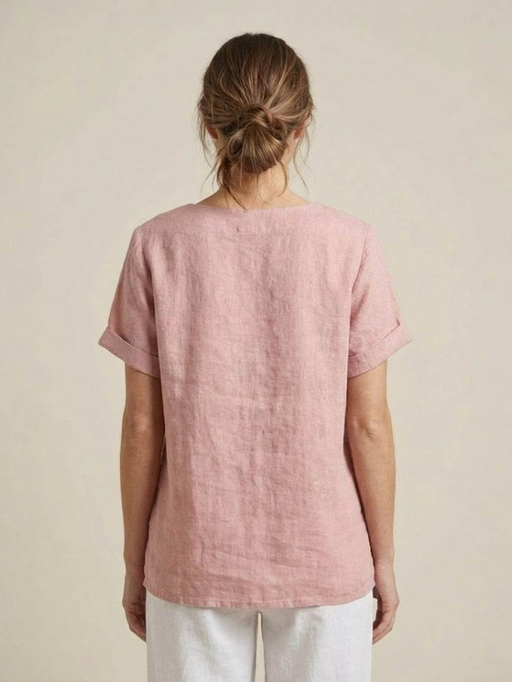 Foreen | Top casual da donna con scollo a girocollo, dettaglio bottoni e maniche corte