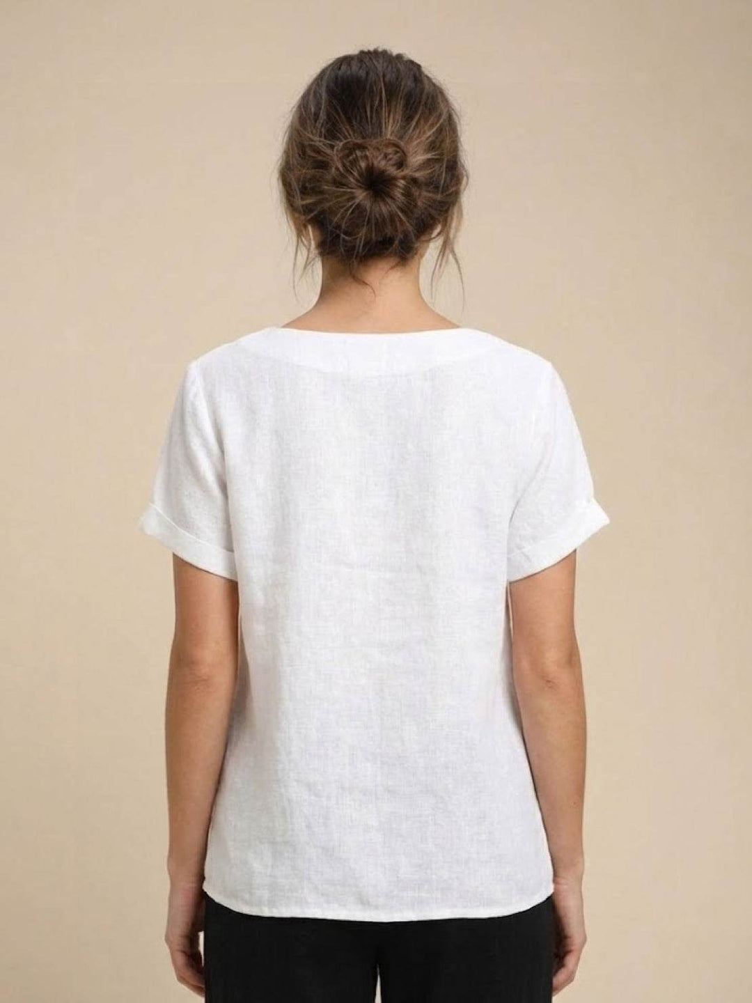 Foreen | Top casual da donna con scollo a girocollo, dettaglio bottoni e maniche corte
