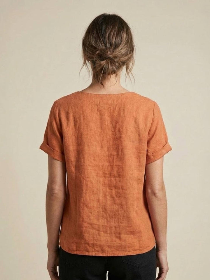 Foreen | Top casual da donna con scollo a girocollo, dettaglio bottoni e maniche corte