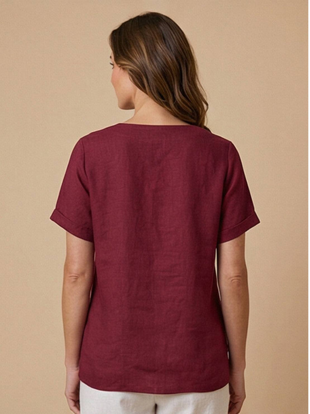 Foreen | Top casual da donna con scollo a girocollo, dettaglio bottoni e maniche corte