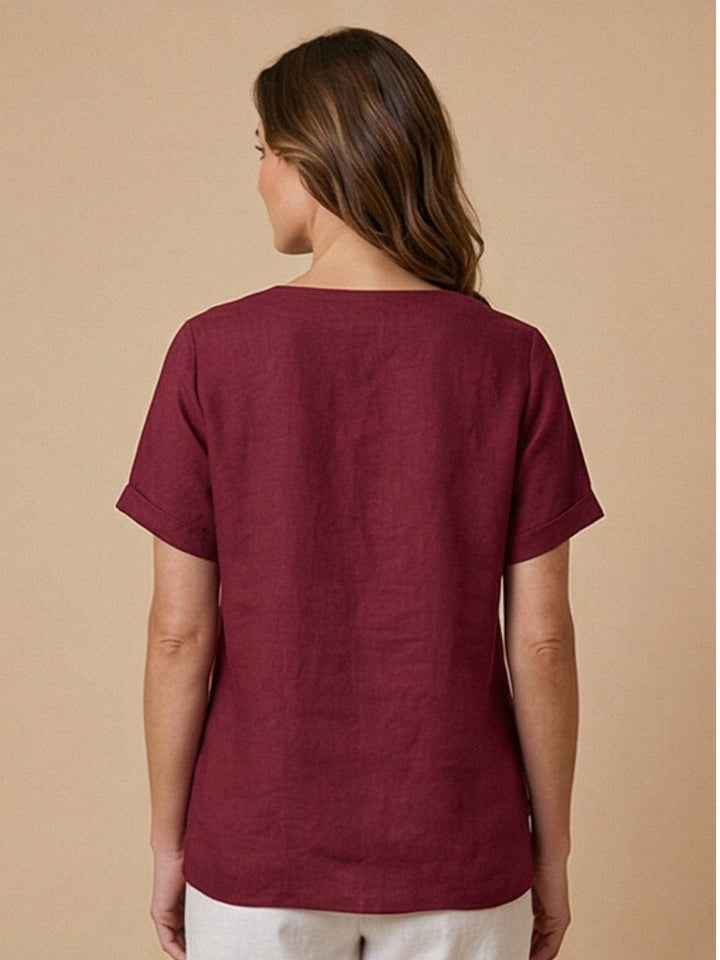 Foreen | Top casual da donna con scollo a girocollo, dettaglio bottoni e maniche corte