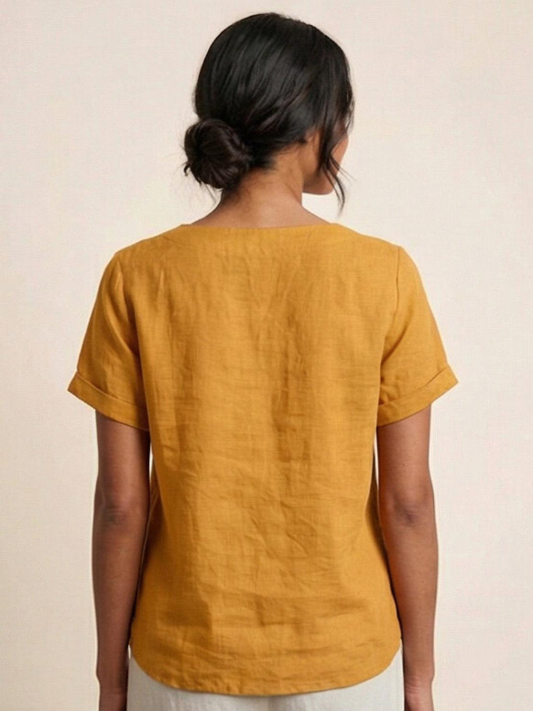Foreen | Top casual da donna con scollo a girocollo, dettaglio bottoni e maniche corte