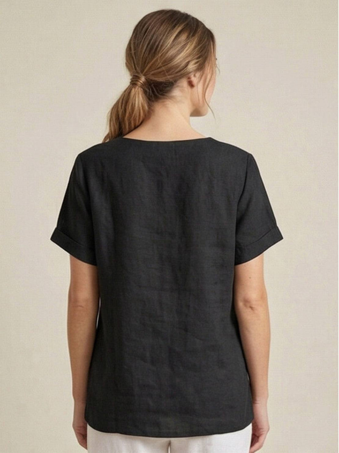 Foreen | Top casual da donna con scollo a girocollo, dettaglio bottoni e maniche corte