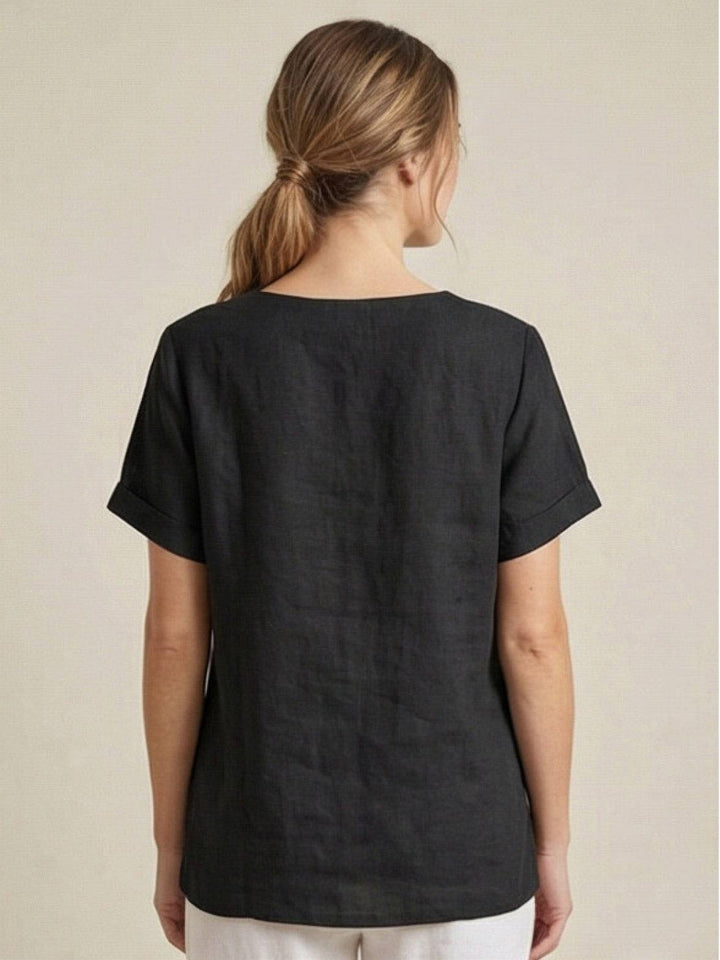 Foreen | Top casual da donna con scollo a girocollo, dettaglio bottoni e maniche corte