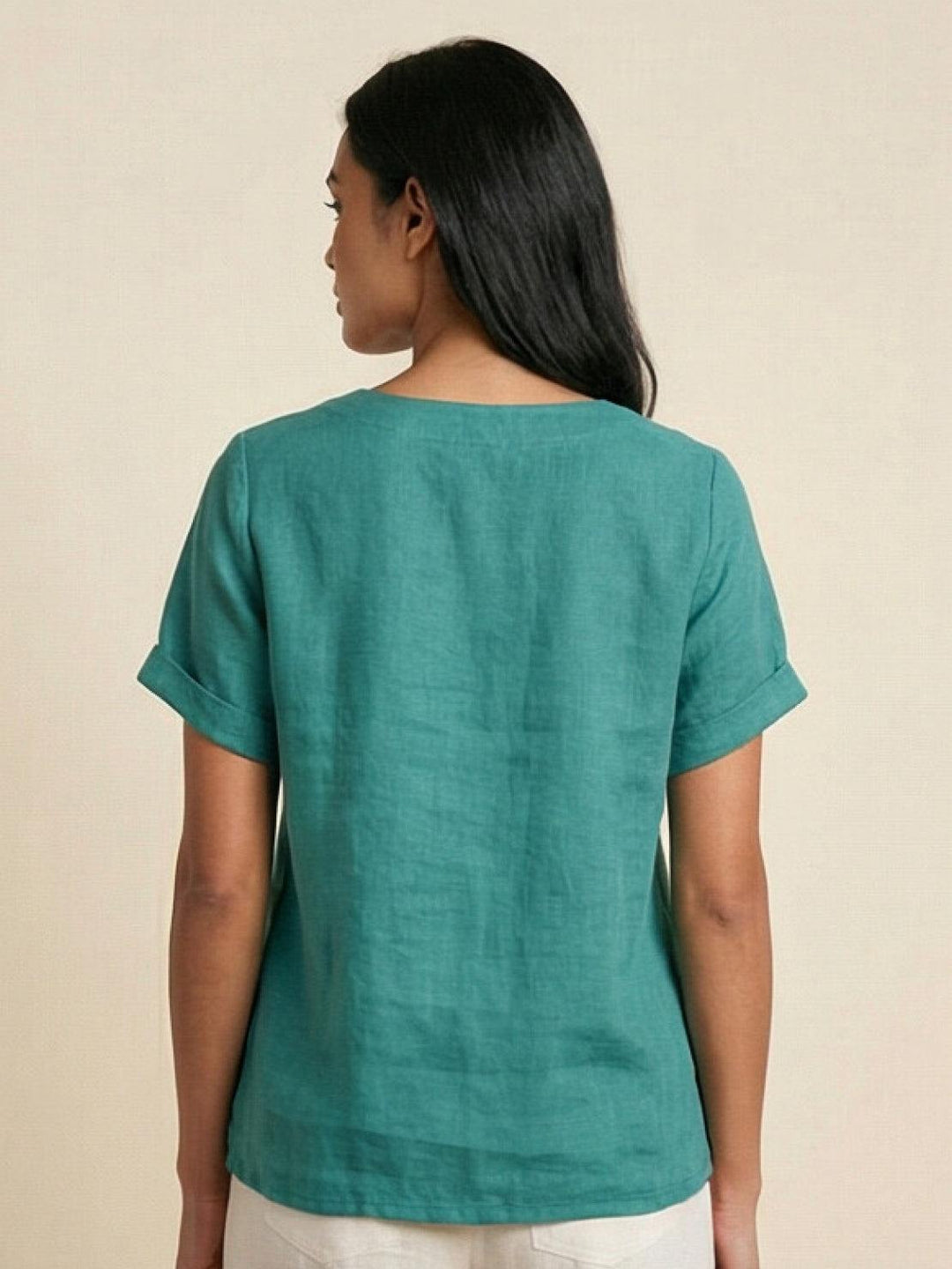 Foreen | Top casual da donna con scollo a girocollo, dettaglio bottoni e maniche corte